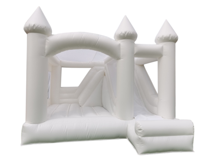 White bounce house with slide