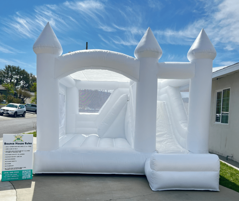 White bounce house with slide